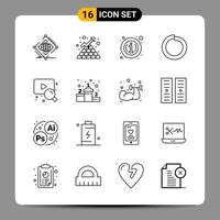 16 Black Icon Pack Outline Symbols Signs for Responsive designs on white background 16 Icons Set vector