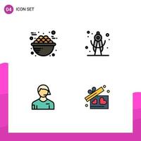 Mobile Interface Filledline Flat Color Set of 4 Pictograms of bowl football breakfast geometry linesman Editable Vector Design Elements