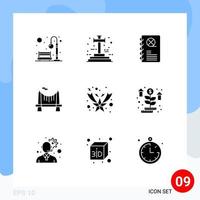 9 Universal Solid Glyphs Set for Web and Mobile Applications christmas river halloween city book Editable Vector Design Elements