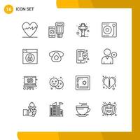 Set of 16 Commercial Outlines pack for lock web ireland player media Editable Vector Design Elements