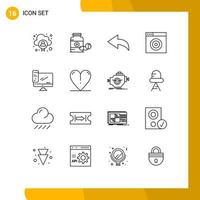 Modern Set of 16 Outlines Pictograph of pc monitor tablet computer internet Editable Vector Design Elements