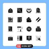 Set of 16 Commercial Solid Glyphs pack for gear browser protect machine future Editable Vector Design Elements