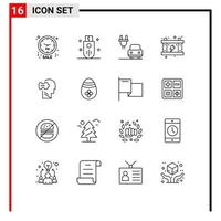 Set of 16 Modern UI Icons Symbols Signs for mind battery storage power electricity Editable Vector Design Elements