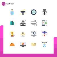 Mobile Interface Flat Color Set of 16 Pictograms of business architecture camera eye skyscraper piston Editable Pack of Creative Vector Design Elements