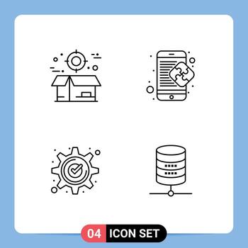 Line Pack of 4 Universal Symbols of box solution delivery puzzle approved Editable Vector Design Elements