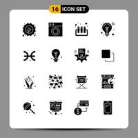 16 Thematic Vector Solid Glyphs and Editable Symbols of horoscope smart solution washing innovation bulb Editable Vector Design Elements