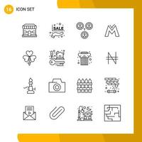 16 Icon Set Line Style Icon Pack Outline Symbols isolated on White Backgound for Responsive Website Designing vector