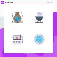 conjunto de 4 paquetes de iconos planos comerciales para elementos de diseño de vector editables de error de limpieza global de computadora de bolsa