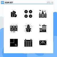 9 User Interface Solid Glyph Pack of modern Signs and Symbols of corn screen ux investment digital Editable Vector Design Elements