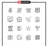 Mobile Interface Outline Set of 16 Pictograms of screen traveling solution taxi money Editable Vector Design Elements