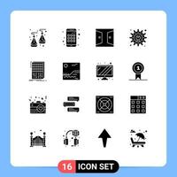 Mobile Interface Solid Glyph Set of 16 Pictograms of mixer control gate audio gear Editable Vector Design Elements