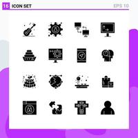 Set of 16 Modern UI Icons Symbols Signs for cruise tv tube height sharing Editable Vector Design Elements