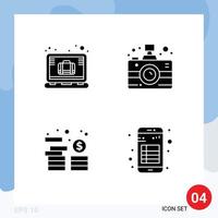 Modern Set of 4 Solid Glyphs and symbols such as brief investment office case media coins Editable Vector Design Elements