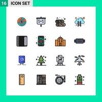 Universal Icon Symbols Group of 16 Modern Flat Color Filled Lines of cloud hosting firewood chart fireplace cabin Editable Creative Vector Design Elements