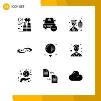 9 User Interface Solid Glyph Pack of modern Signs and Symbols of system astronomy vehicles galaxy professional Editable Vector Design Elements