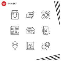 Modern Set of 9 Outlines and symbols such as construction building creative restaurant food Editable Vector Design Elements