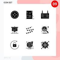 Universal Icon Symbols Group of 9 Modern Solid Glyphs of challenge chart development energy car Editable Vector Design Elements