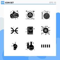 Modern 9 solid style icons Glyph Symbols for general use Creative Solid Icon Sign Isolated on White Background 9 Icons Pack vector