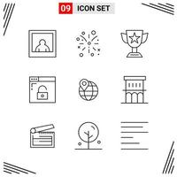 9 Icons Line Style Grid Based Creative Outline Symbols for Website Design Simple Line Icon Signs Isolated on White Background 9 Icon Set vector