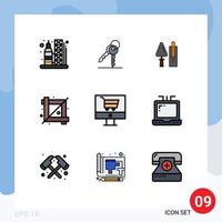 9 User Interface Filledline Flat Color Pack of modern Signs and Symbols of cart designing tool trowel crop tool tool Editable Vector Design Elements