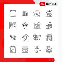 conjunto creativo de 16 iconos de contorno universal aislado sobre fondo blanco vector