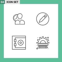 Set of 4 Modern UI Icons Symbols Signs for clock pencil personal timing bank Editable Vector Design Elements