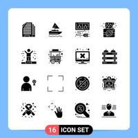 16 Solid Black Icon Pack Glyph Symbols for Mobile Apps isolated on white background 16 Icons Set vector