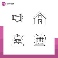 Set of 4 Modern UI Icons Symbols Signs for megaphone buildings speaker conversation garden Editable Vector Design Elements