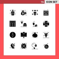 Mobile Interface Solid Glyph Set of 16 Pictograms of math calculation business website browser Editable Vector Design Elements