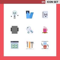 Group of 9 Modern Flat Colors Set for maintenance app education settings layout Editable Vector Design Elements