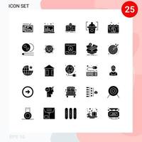 Pack of 25 Modern Solid Glyphs Signs and Symbols for Web Print Media such as chinese calendar book speech education Editable Vector Design Elements