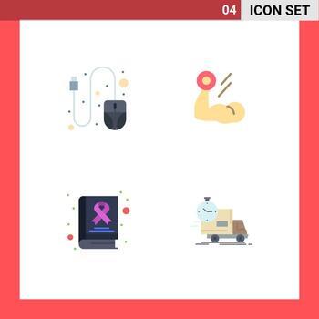 Set of 4 Modern UI Icons Symbols Signs for computer book biceps muscle day Editable Vector Design Elements
