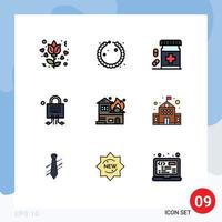 Universal Icon Symbols Group of 9 Modern Filledline Flat Colors of fire architecture drugs technology locked Editable Vector Design Elements