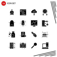 Collection of 16 Vector Icons in solid style Pixle Perfect Glyph Symbols for Web and Mobile Solid Icon Signs on White Background 16 Icons