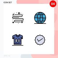 Pack of 4 Modern Filledline Flat Colors Signs and Symbols for Web Print Media such as distance shirts education school player Editable Vector Design Elements