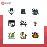 Mobile Interface Filledline Flat Color Set of 9 Pictograms of experiment alert basket webpage seo Editable Vector Design Elements