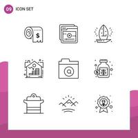 Set of 9 Modern UI Icons Symbols Signs for search real boat property sea Editable Vector Design Elements