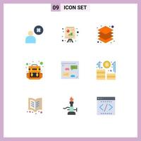 Set of 9 Modern UI Icons Symbols Signs for user web layer traveling bag Editable Vector Design Elements
