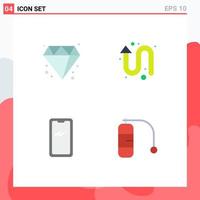 Set of 4 Commercial Flat Icons pack for diamond mobile arrow left up samsung Editable Vector Design Elements