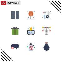 Pictogram Set of 9 Simple Flat Colors of clock gift business christmas accessories Editable Vector Design Elements