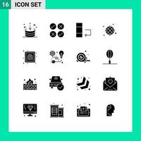 16 User Interface Solid Glyph Pack of modern Signs and Symbols of finger location tick navigation compass Editable Vector Design Elements