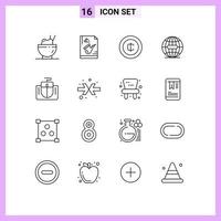 Editable Vector Line Pack of 16 Simple Outlines of interface internet cash globe earth Editable Vector Design Elements