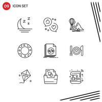 paquete de iconos de vector de stock de 9 signos y símbolos de línea para el seguro de marketing de vida de código elementos de diseño de vector editables para acampar