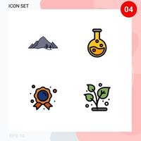 Mobile Interface Filledline Flat Color Set of 4 Pictograms of mountain badge nature lab education Editable Vector Design Elements