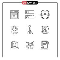 Mobile Interface Outline Set of 9 Pictograms of shield leaf tools security male Editable Vector Design Elements