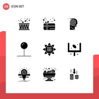 9 Universal Solid Glyphs Set for Web and Mobile Applications sunflower flora comprehension pointer coordinate Editable Vector Design Elements