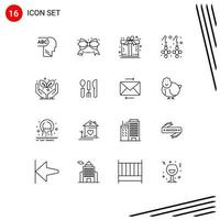 Mobile Interface Outline Set of 16 Pictograms of hotel save the world present protect jewelry Editable Vector Design Elements
