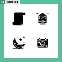 4 User Interface Solid Glyph Pack of modern Signs and Symbols of document night train moon calendar Editable Vector Design Elements