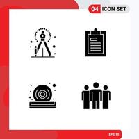 Modern Set of 4 Solid Glyphs Pictograph of precision dvd clipboard page player Editable Vector Design Elements
