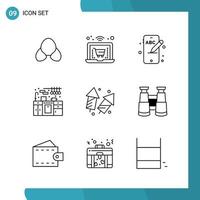 Vector Pack of 9 Outline Symbols Line Style Icon Set on White Background for Web and Mobile